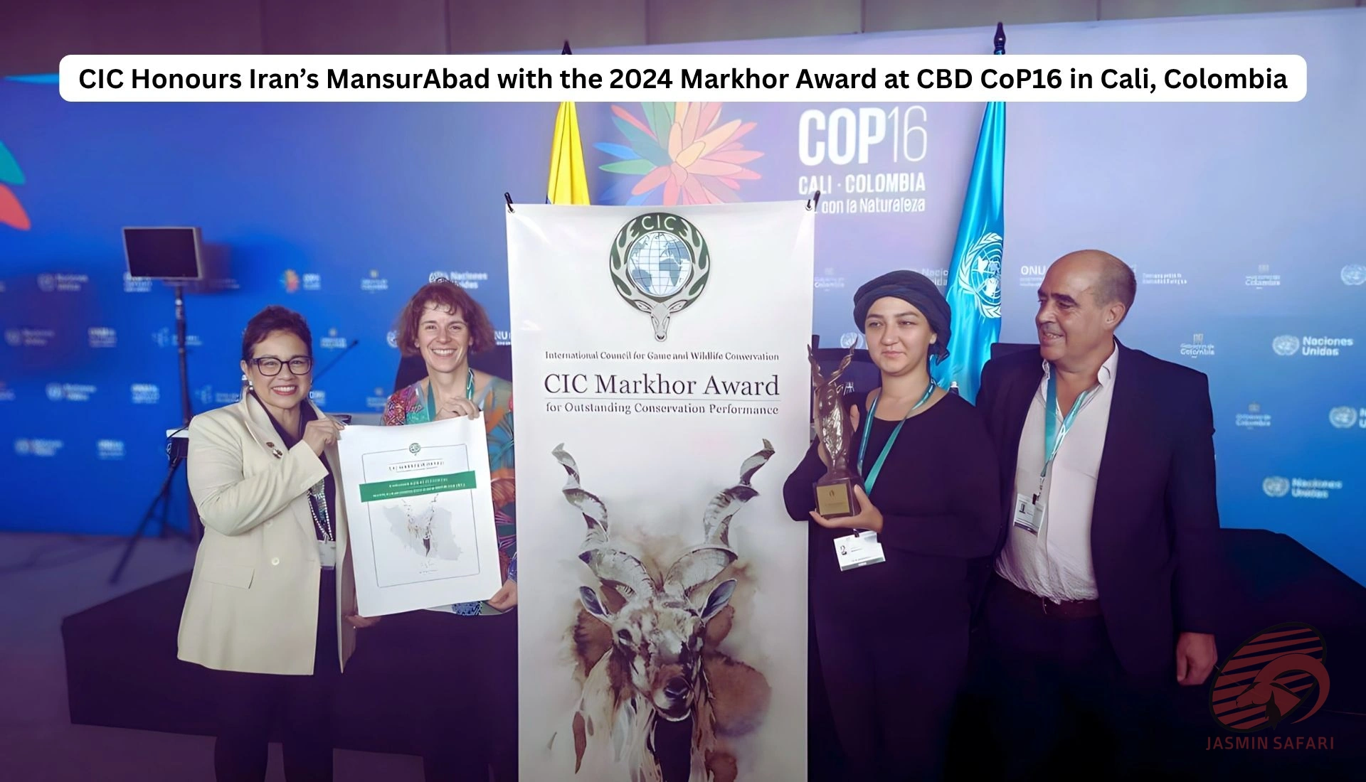 CIC Markhor Award 2024 ceremony at CBD CoP16 in Cali, Colombia honouring MansurAbad, Iran — conservation performance – hunt in Iran